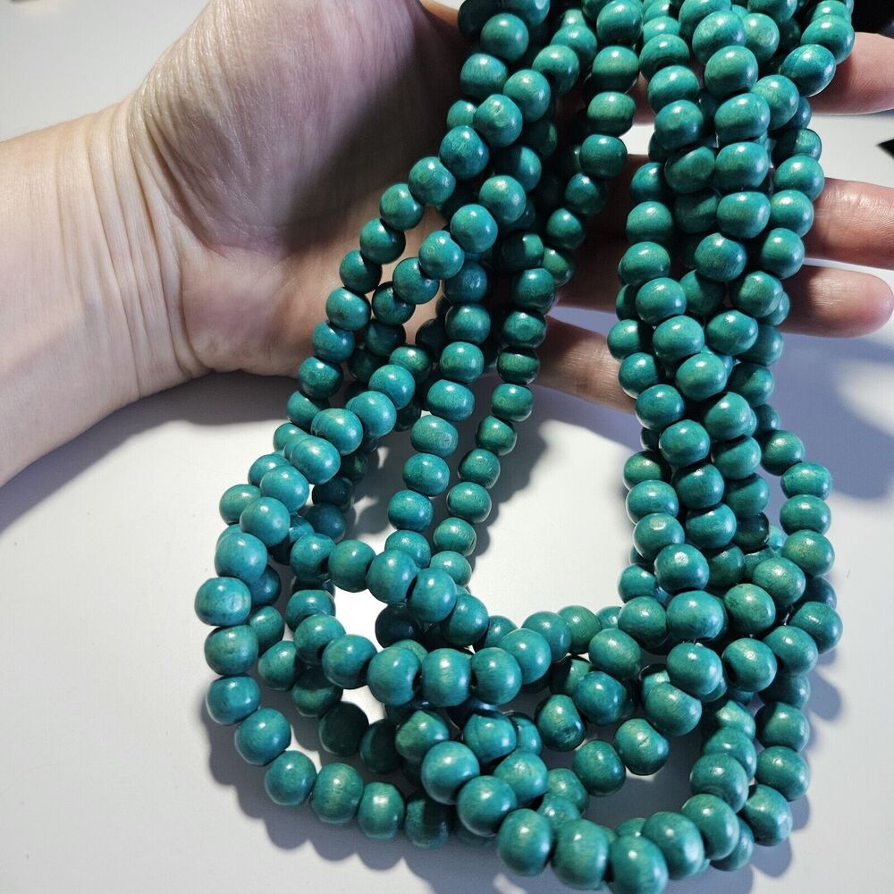 **Last Chance!! Final Sale** Turquoise Colored Wooden Braided Beaded 31.5" - Picture 2 of 13